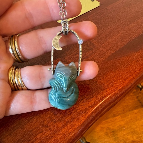 🦊 Trade for K!  Nightdreamer Jasper Swinging Fox and Opal Moon Pendant Necklace - Picture 10 of 16